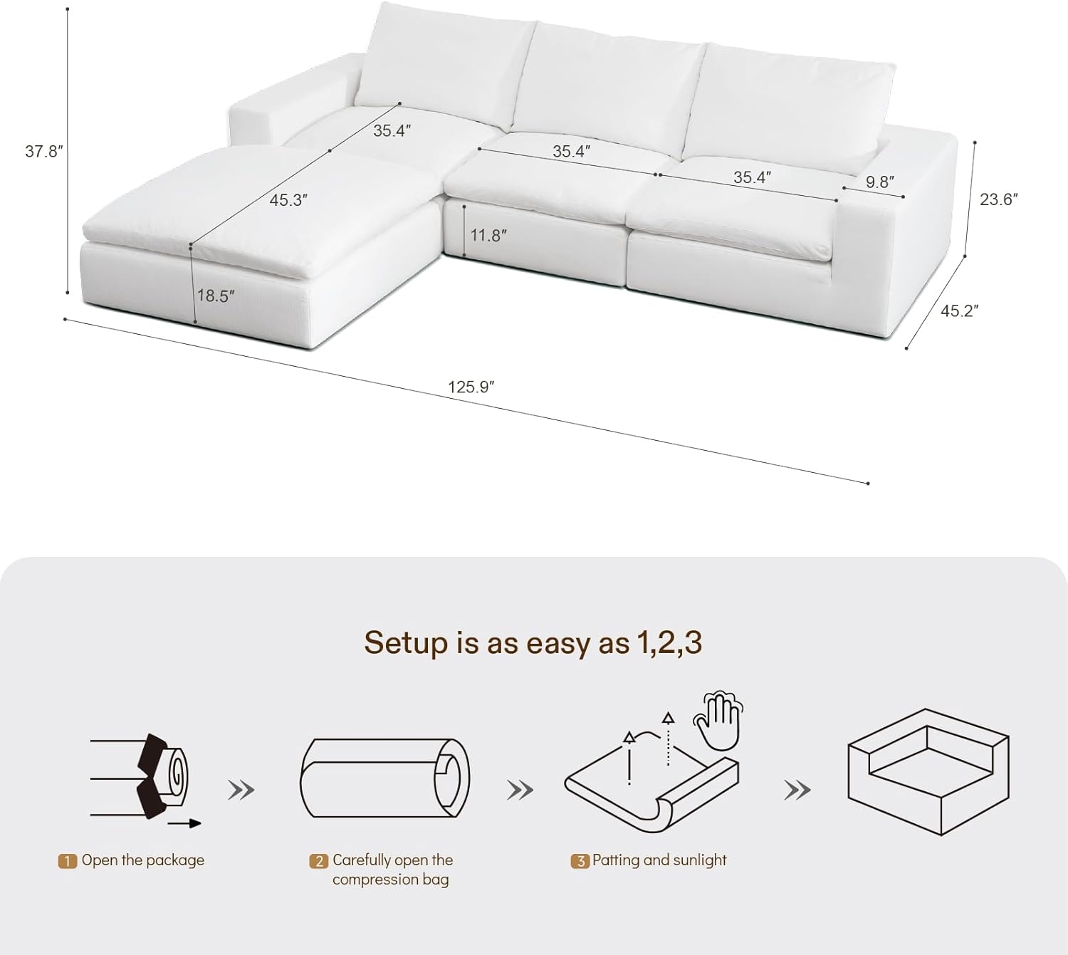 Replacement Covers for Cloud Modular Sectional Sofa (3 Seater + Ottoman)