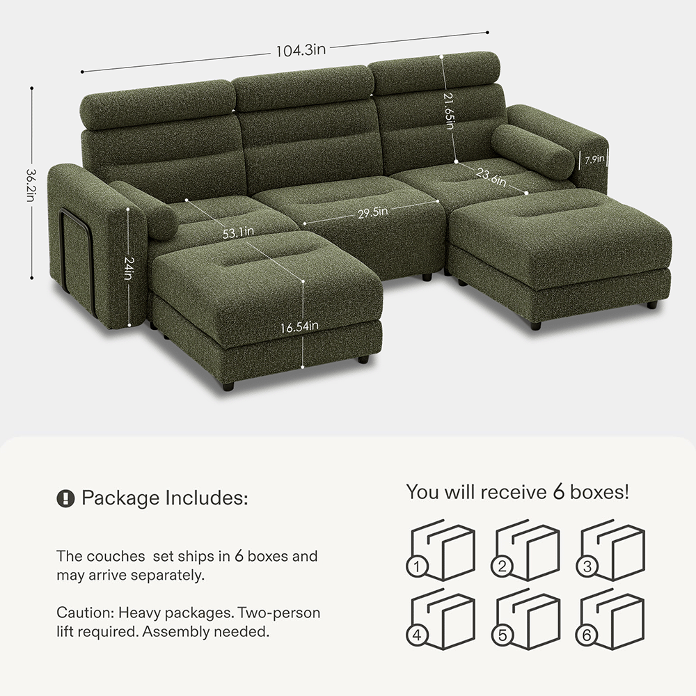 3 Seater with 2 Ottomans Modular Sofa