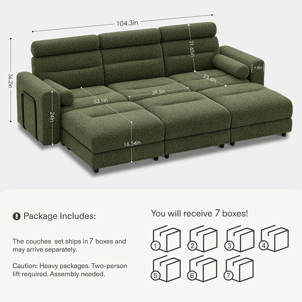 3 Seater with 3 Ottomans Sofa Bed