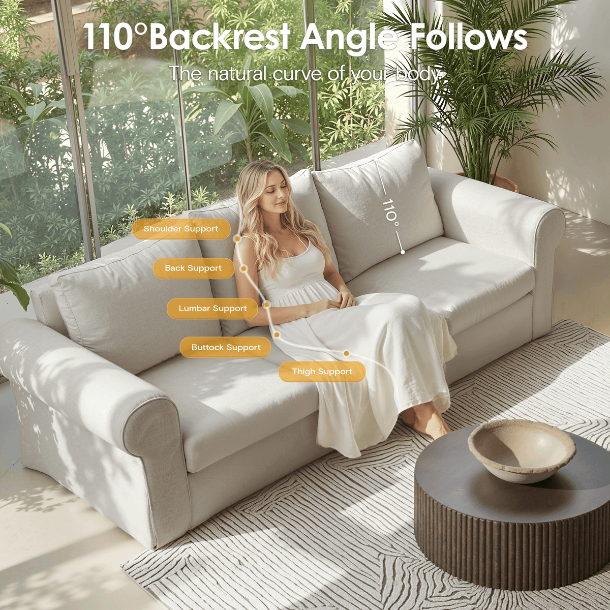 Vorthio 89" 3-Seater Farmhouse Sofa, Deep Seat Couch with High Back Support, Removable Washable Cover, Rolled Arms, Grey