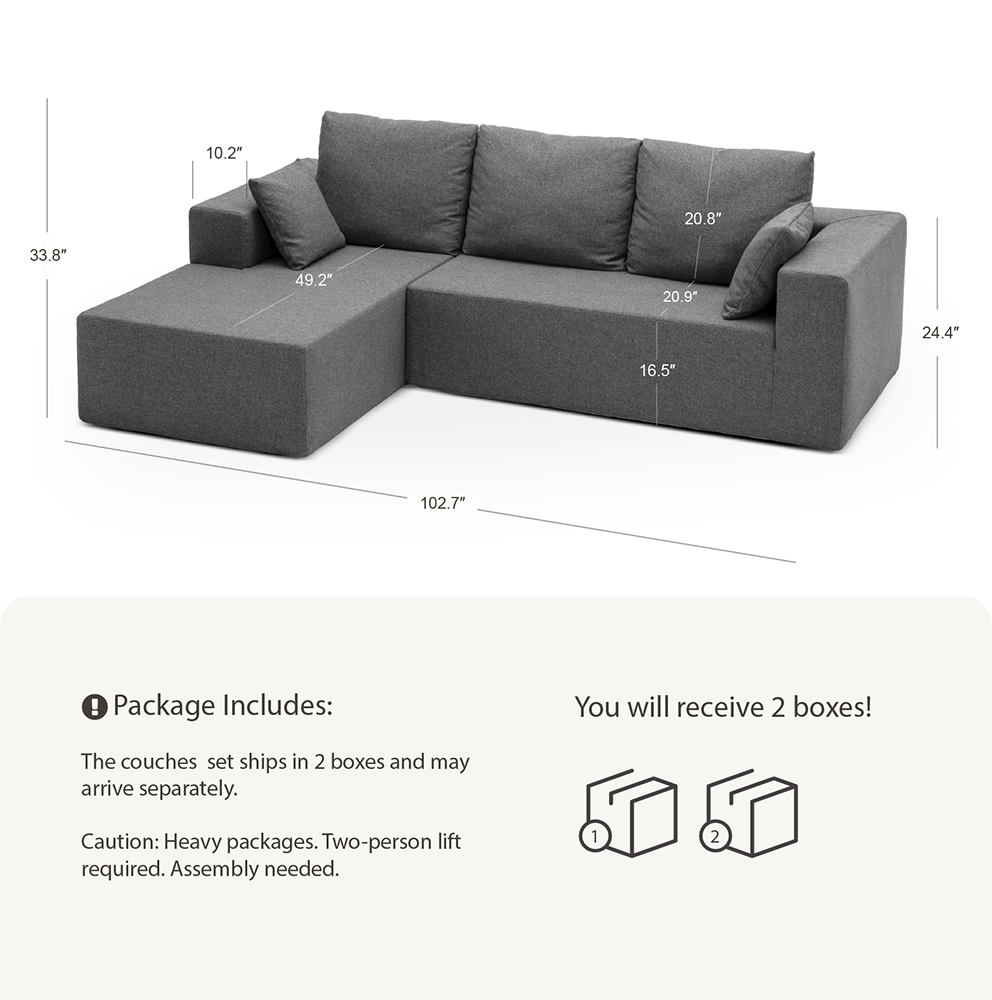 3 Seater L-Shape Compressed Couch