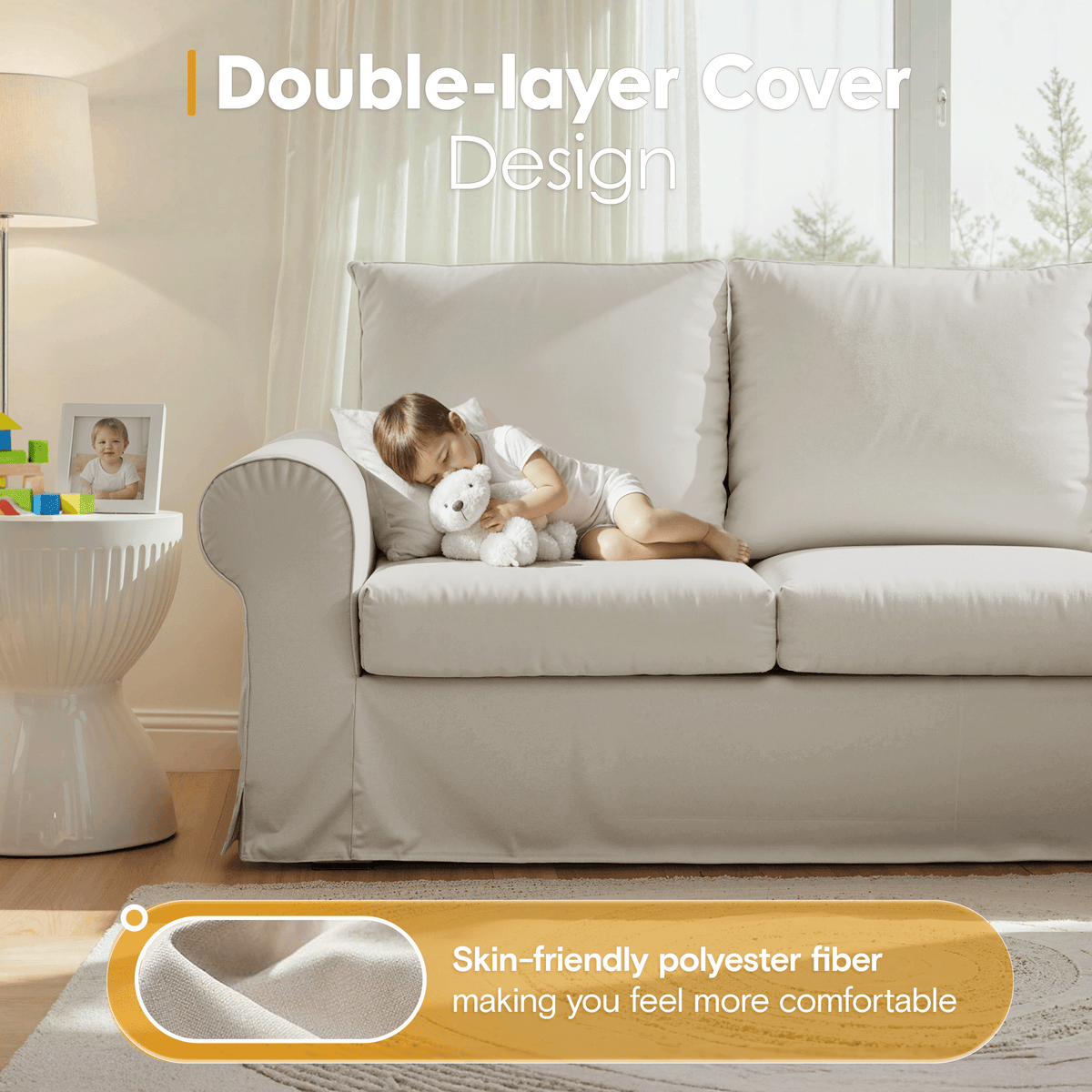 Vorthio 89" 3-Seater Farmhouse Sofa, Deep Seat Couch with High Back Support, Removable Washable Cover, Rolled Arms, Grey