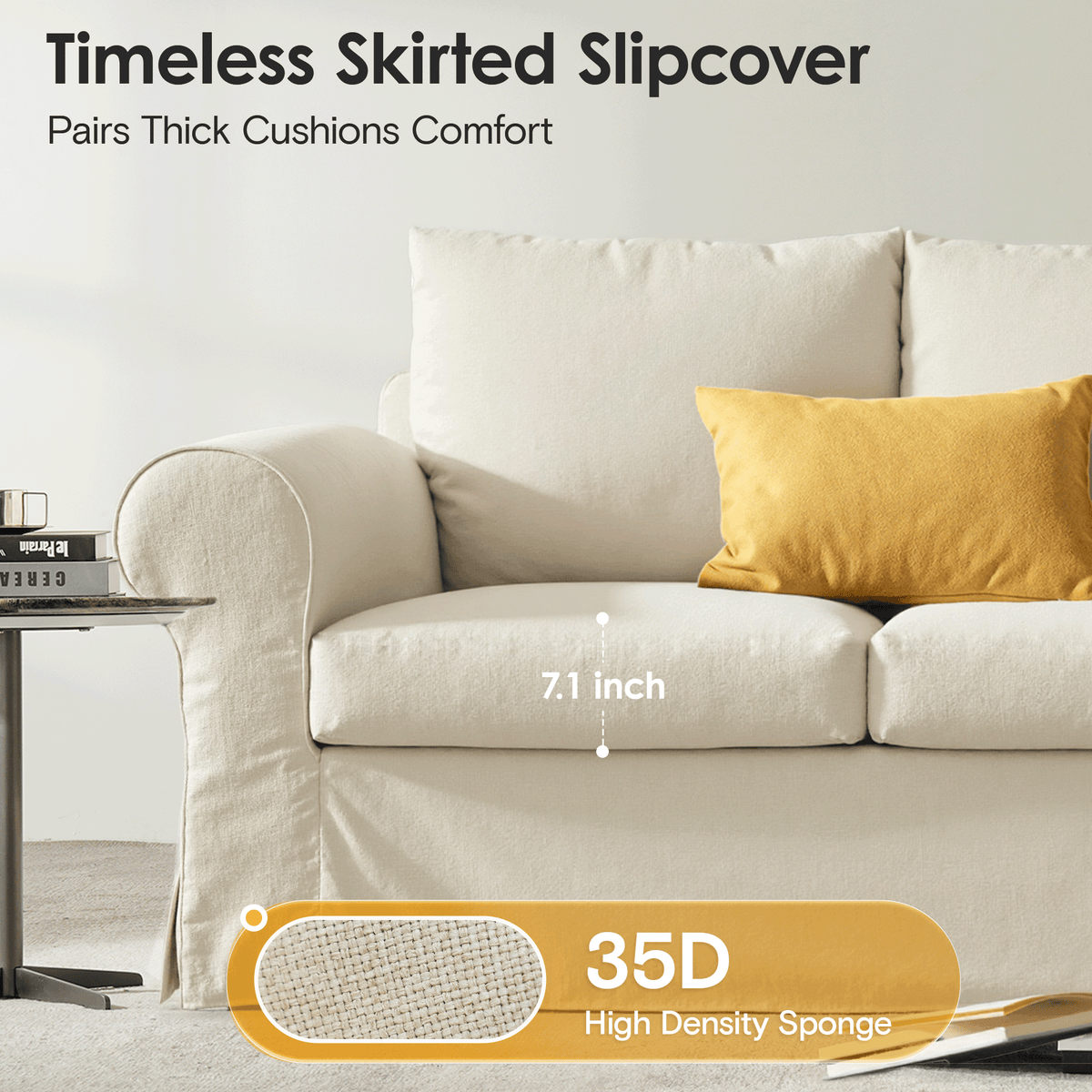 Vorthio 89" 3-Seater Farmhouse Sofa, Deep Seat Couch with High Back Support, Removable Washable Cover, Rolled Arms, White