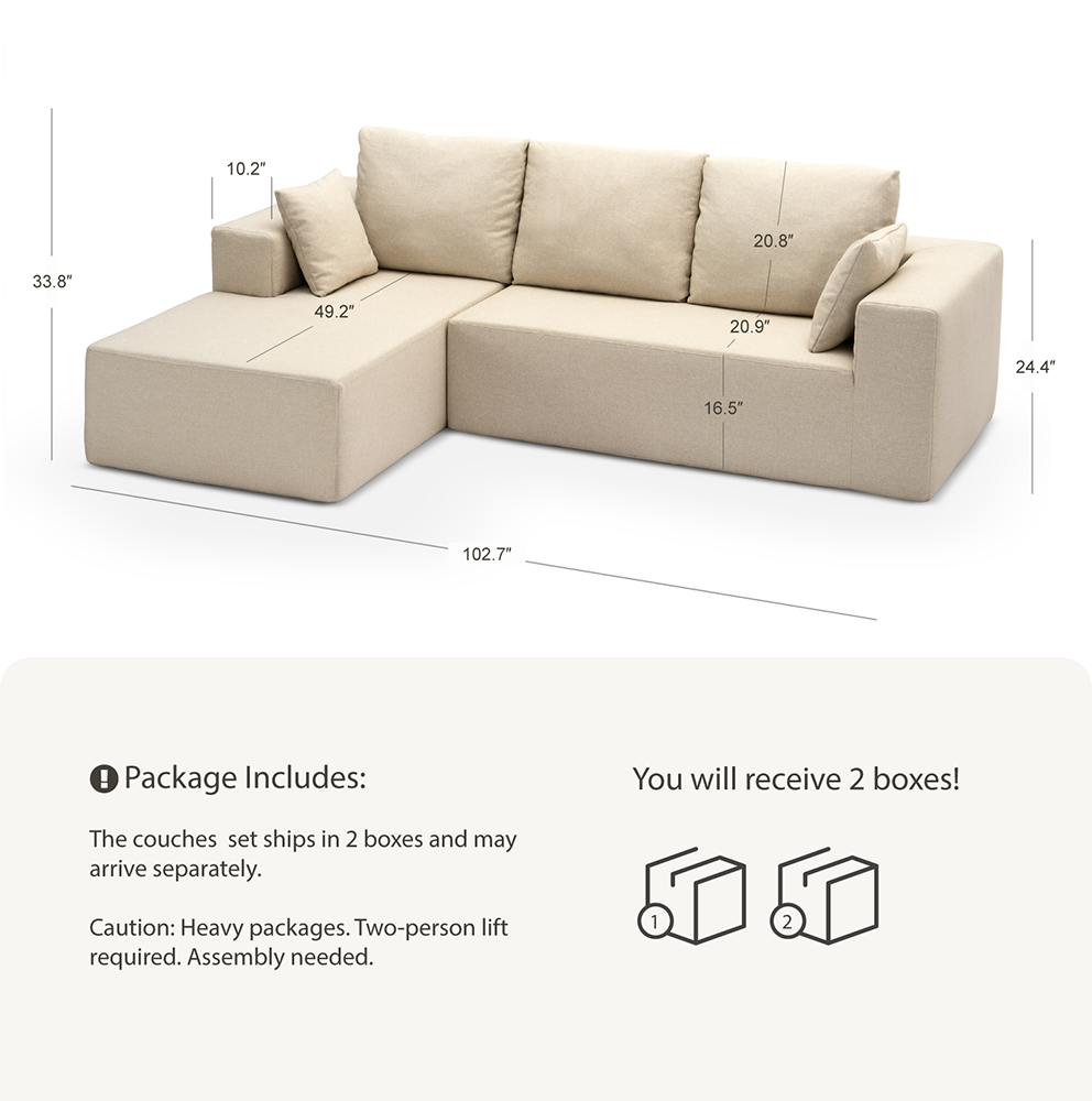 3 Seater L-Shape Compressed Couch