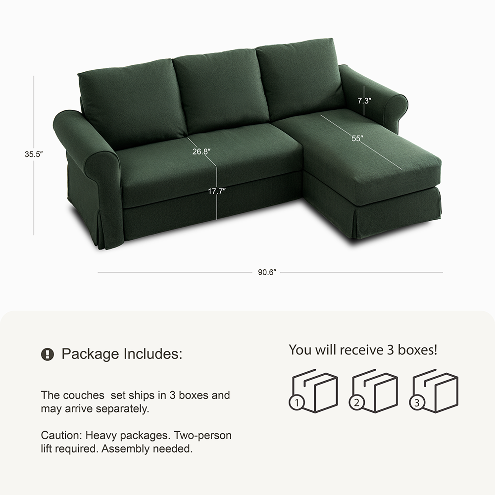 3 Seater L-Shape Sofa(Curved Armrest)