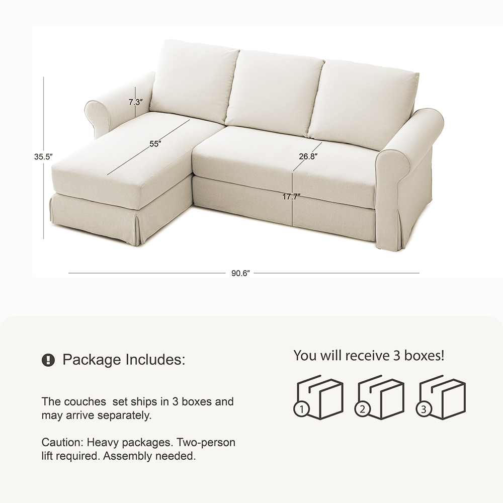 3 Seater L-Shape Sofa(Curved Armrest)