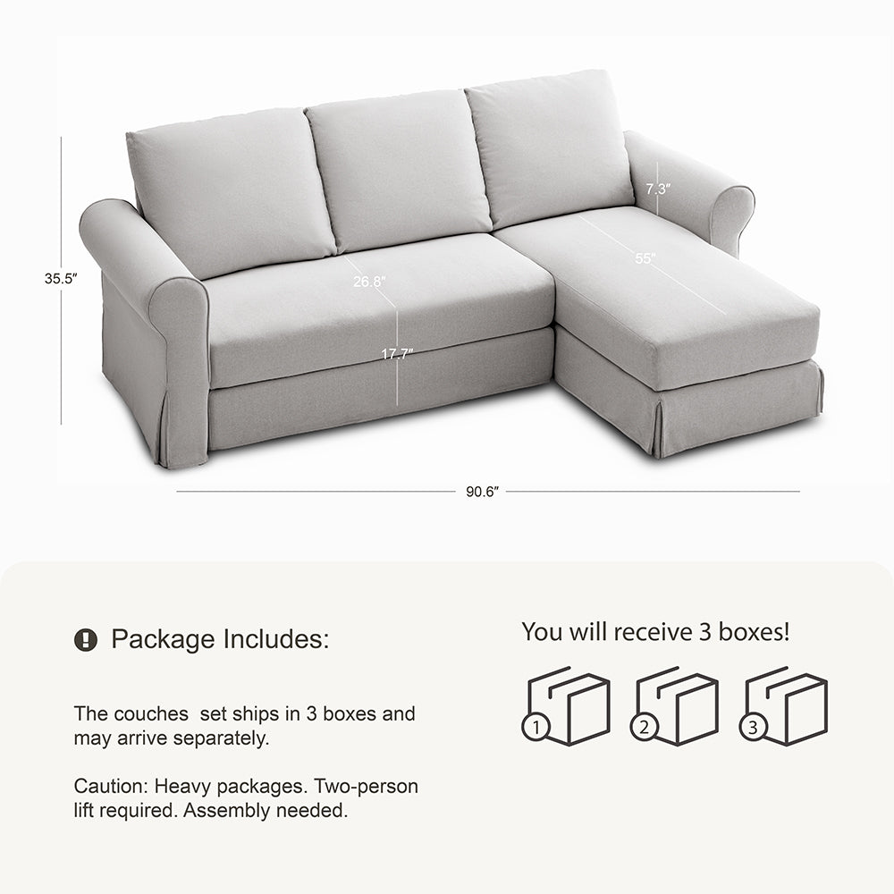3 Seater L-Shape Sofa(Curved Armrest)