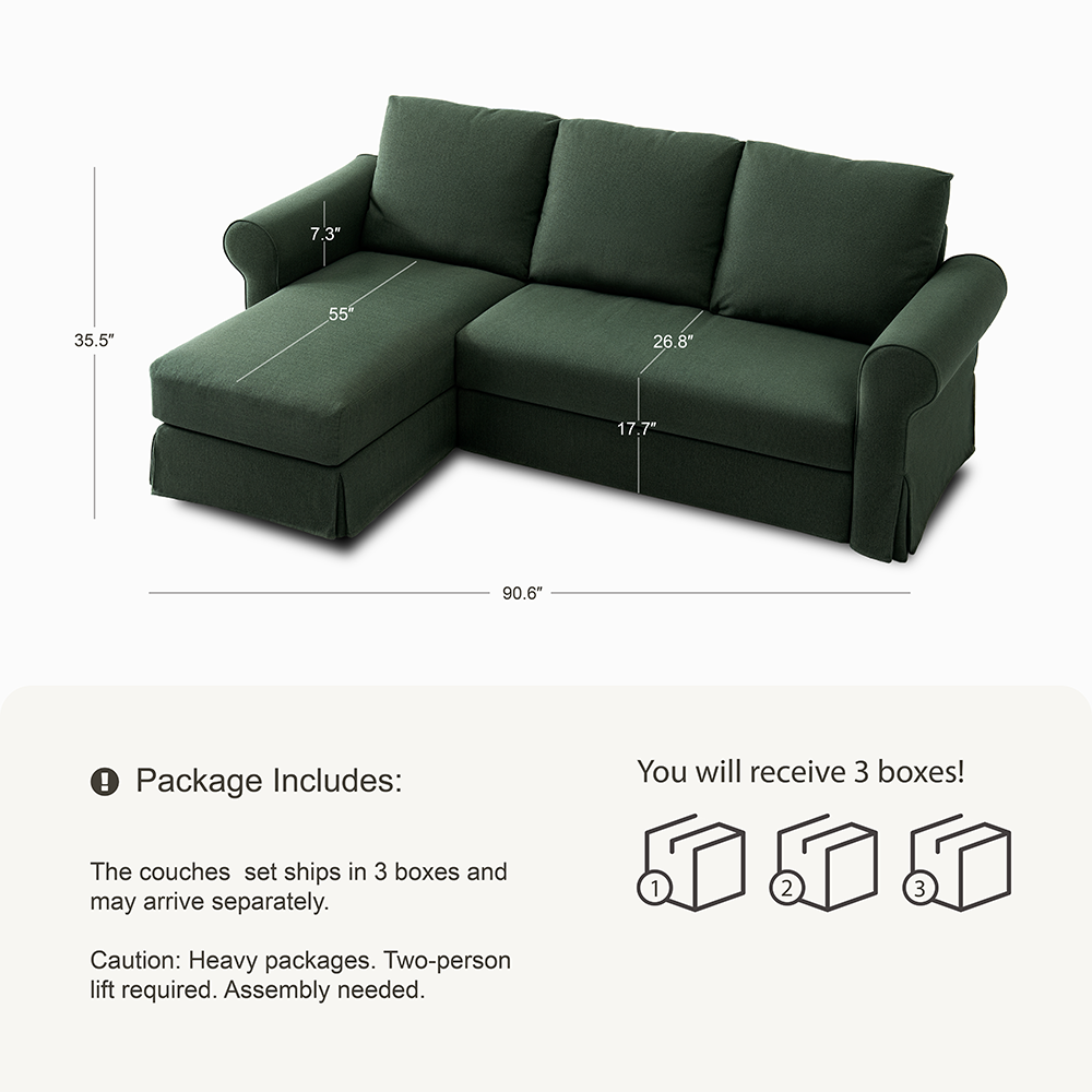 3 Seater L-Shape Sofa(Curved Armrest)