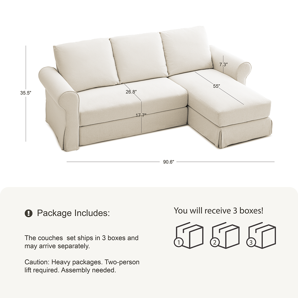 3 Seater L-Shape Sofa(Curved Armrest)